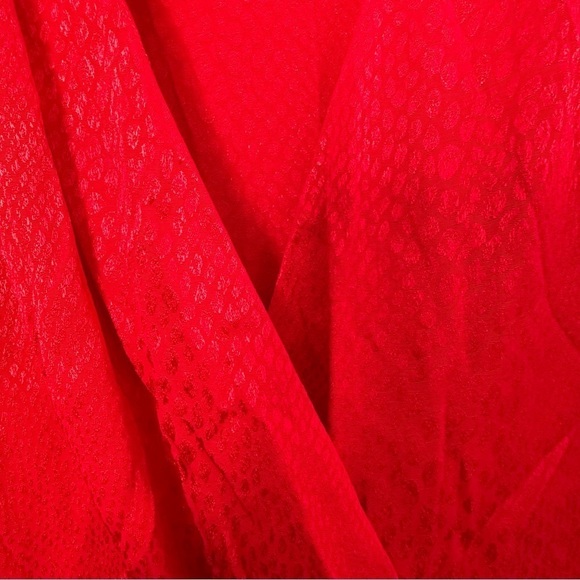 H&M Dress Red Satin Sheen Animal Print Long Sleeve FrenchCuff Faux Wrap Size 10 - Picture 6 of 12